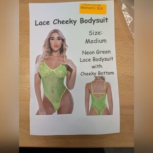 New Women's Neon Green Lace Cheeky Bodysuit